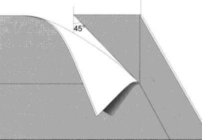 When fitting an out-corner, the sheet is folded against the corner and cut about 5 mm(. in.