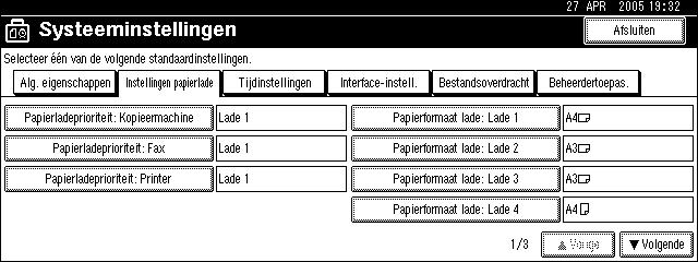 Papier plaatsen in de handinvoer Wordt het printerstuurprogramma niet gebruikt, kies dan [Machine instellingen] van [Handinvoer instellingsprioriteit] in [Systeem] van [Printereigensch.] (zie Pag.