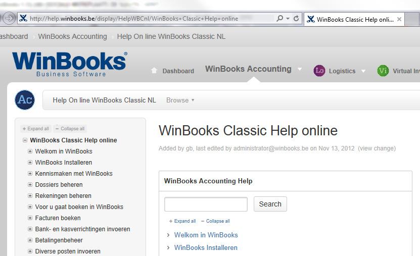 8. Online help In het menu Help Online help kan u de Online help van WinBooks raadplegen.