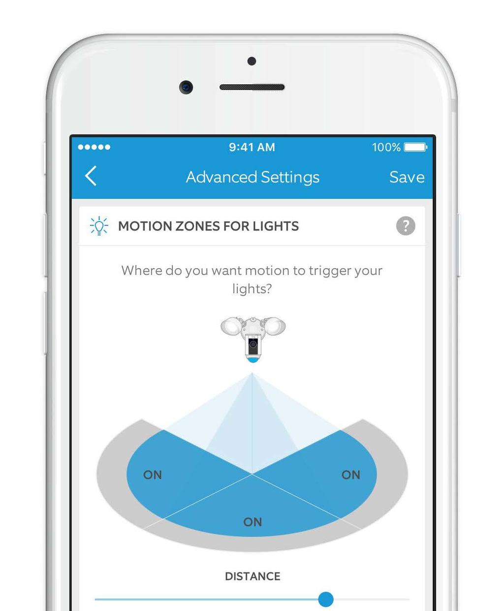 Selecteer 'Advanced Settings' in het menu 'Light Settings' om de zones aan te passen die