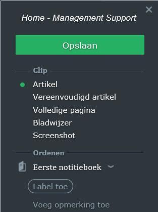 Dat kan in Chrome ook via Evernote Clipper E-MAIL BEWAREN IN JE NOTITIES Zowel OneNote als EverNote maken een invoegtoepassing aan in Outlook.