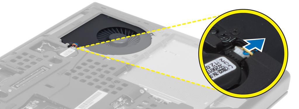 De processorventilator installeren 1. Sluit de processorventilatorkabel aan. 2. Plaats de processorventilator in de sleuf in de computer. 3.