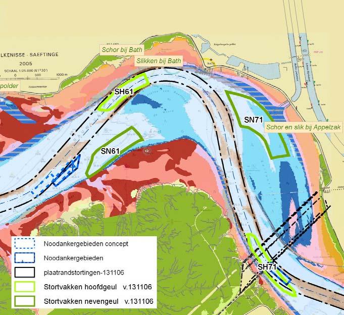 Macrocel 6 en 7 Figuur 3-15: Stortvakken macrocel 7 Stortvakken nevengeul: SN61, SN71 Stortvakken hoofdgeul: SH61, SH71 Wat de nevengeulstortvakken betreft, geldt nog de volgende belangrijke