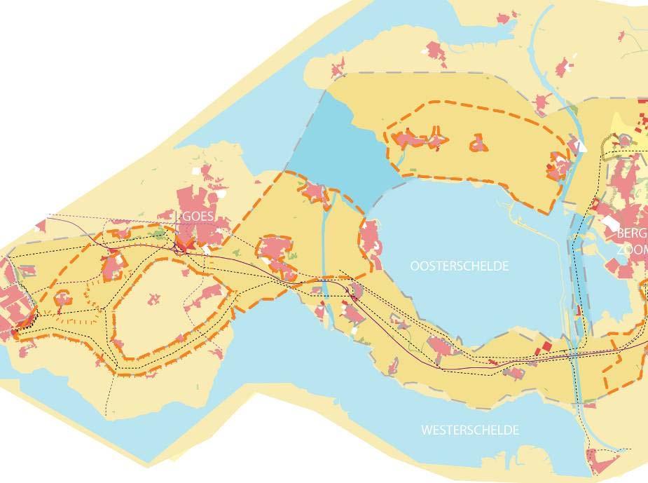 Grotere verstedelijkte gebieden zijn hier het industriële havengebied van Vlissingen-Oost en de woonbebouwing van Goes.