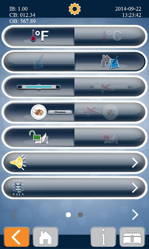 Bediening Identificatie bedieningspaneel Instellingenscherm 1 Fahrenheit /Celsius Laatste gebruikersinstelling behouden LED hendel aan Weergavenamen recept aan Standaard fabrieksinstellingen