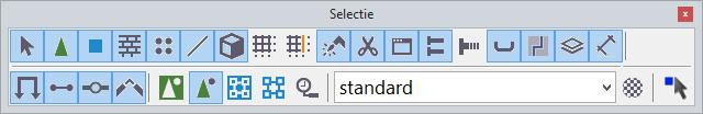 Selecteren In de werkbalk Selectie wordt met de volgende vier iconen de selectie ingesteld: Voorbeeld Wanneer u knop 1 activeert kunt u ieder niveau van een component selecteren, van het hoogste