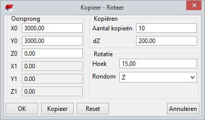 Klik op het commando Kopiëren speciaal > Roteren, het volgende dialoogvenster verschijnt: Voorbeeld 3.