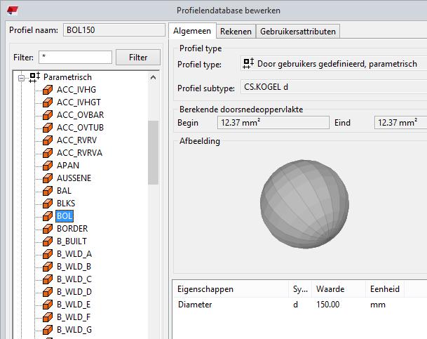 Een parametrisch profiel selecteren Om een parametrisch profiel te selecteren: 1. Klik op Parametrisch in de boomstructuur. 2. Selecteer het parametrische profiel en vul de juiste waarden in. 3.