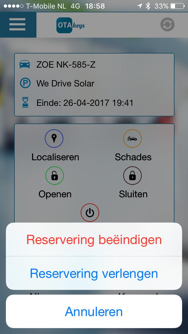 In het vervolgscherm controleer je eventuele schades en kies je voor Check-out (rechtsboven). Bevestig dit met OK en inleveren en de auto gaat op slot.