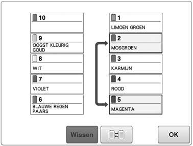 om de twee drdkleuren te Druk op in het borduurscherm. e Ndt u de gewenste wijzigingen hebt doorgevoerd, drukt u op. b Het kloskeuzescherm wordt weergegeven.