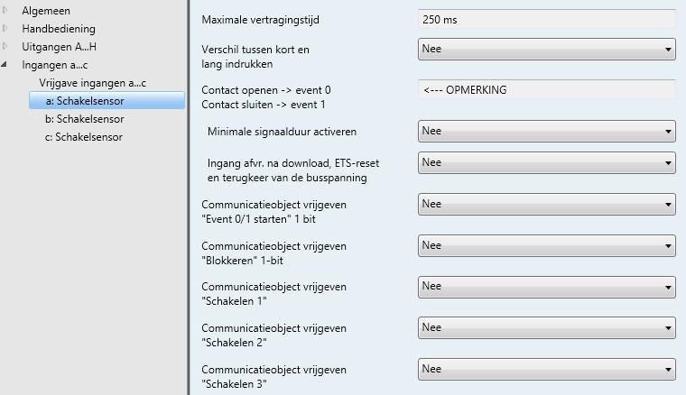 3.2.4.2 Parametervenster a: Schakelsensor Dit parametervenster is zichtbaar als in het Parametervenster Vrijgave ingangen a c pag.170, bij de parameter Ingang a de optie Schakelsensor is geselecteerd.