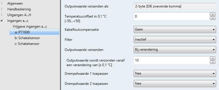 3.2.4.4 Parametervenster a: PT100, PT1000 en KTY 3.2.4.4.1 Parametervenster a: PT100/PT1000 Deze bedrijfsmodus is bedoeld voor het verzenden van temperatuurwaarden.