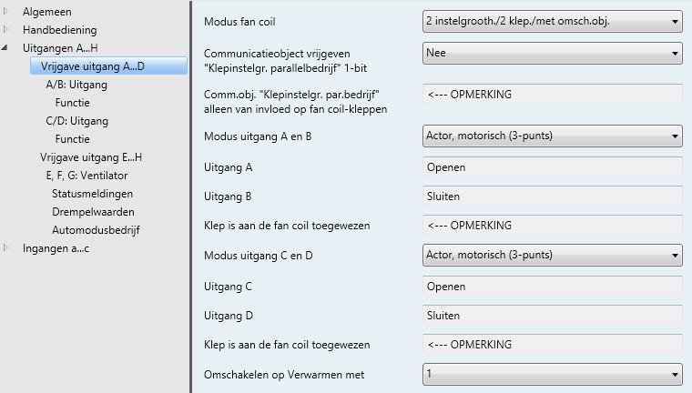 Opmerking Bij keuze van de opties met omschakelobject verschijnt een extra parameter Omschakelen op Verwarmen met.