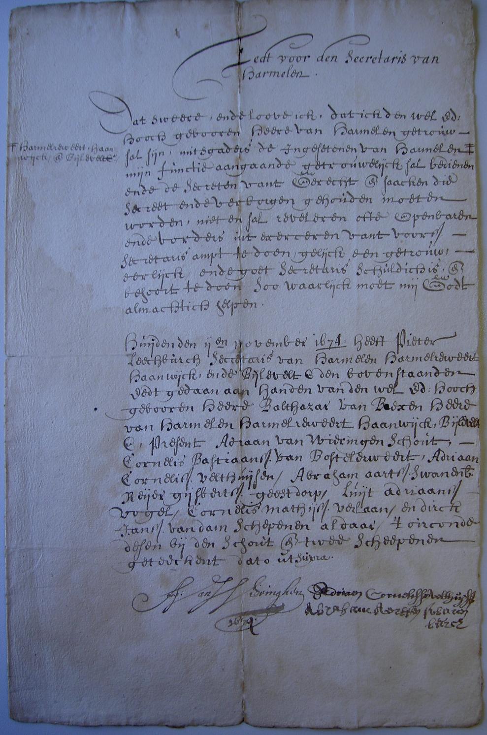 Aanvulling Van Wieringen in Rijnland, pag. 467 e.v. Eed voor de secretaris