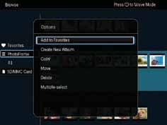 [Toevoegen aan Favorieten]: alle foto's van het album [PhotoFrame] naar het album [Favorieten] kopiëren [Nieuw album maken]: maak een album [Kopiëren]: alle foto's van het album