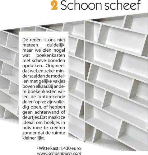 Schoon scheef De reden is ons niet meteen duidelijk maar we zien nogal wat boekenkasten W met scheve boorden opduiken Origineel dat wel en zeker min W dersaaidandemodel f len met gelijke vakjes f