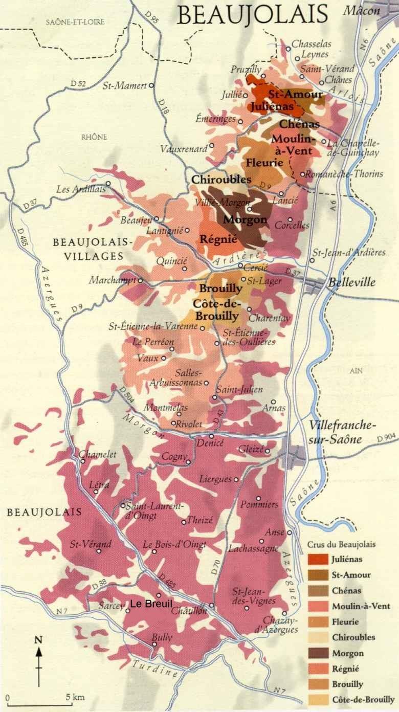Beaujolais Hoewel de Beaujolais eigenlijk tot de Bourgogne gerekend zou kunnen worden, is het als wijngebied volledig onafhankelijk daarvan. Wat de twee gemeen hebben is dat ze aan elkaar grenzen.