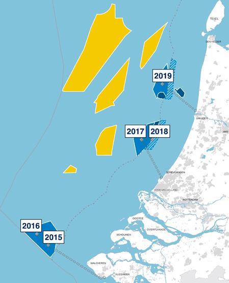 Standard 700 MW AC Offshore Substation Basic Design Report 2 of 48 Figure 1-1: Wind farm zones to be tendered are marked light blue, realised wind farms in dark blue, future wind farm zones in yellow.