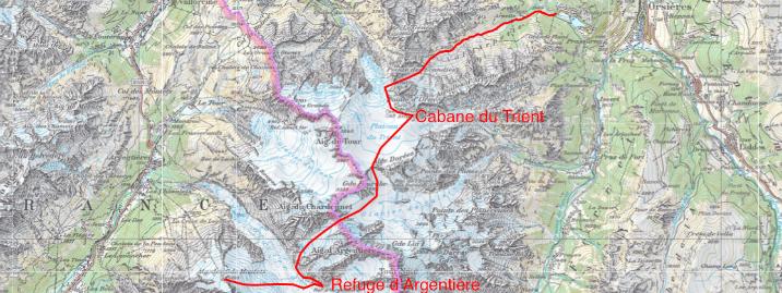 Dagschema Dag 1 130m 660m Dag 2 1040m 640m Dag 3 80 m 2000m Dag 4 1090 m 890m Inskiën en afdaling naar de Refuge d Argentière De haute route start in het dorpje Argentière in de buurt van Chamonix.