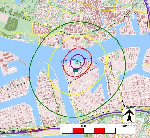 Figuur 12.6 PR contouren situatie B Legenda Figuur 12.7 PR contouren situatie B (ingezoomd op PR 10-6 contour) Voor het groepsrisico is de populatie binnen de gemeente Vlaardingen betrokken.