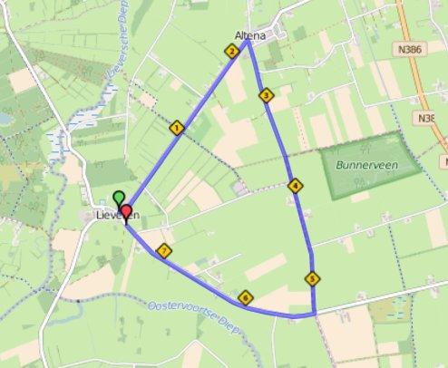 Cat V- VI > Start Centrum/Noordveldweg; ra Vaartweg; ra Nijlandseweg; FINISH.