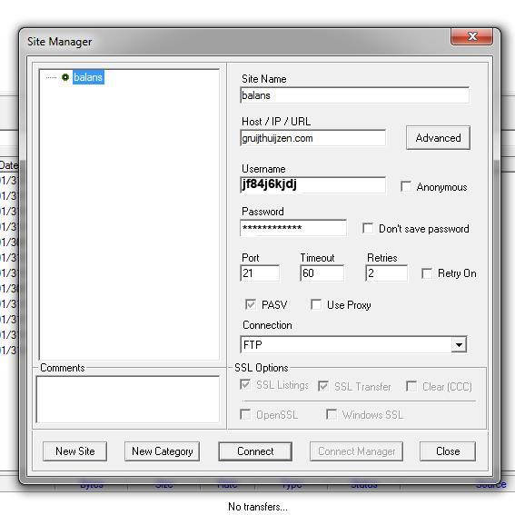 Via ftp verbinding maken met de server Start het ftp-programma en