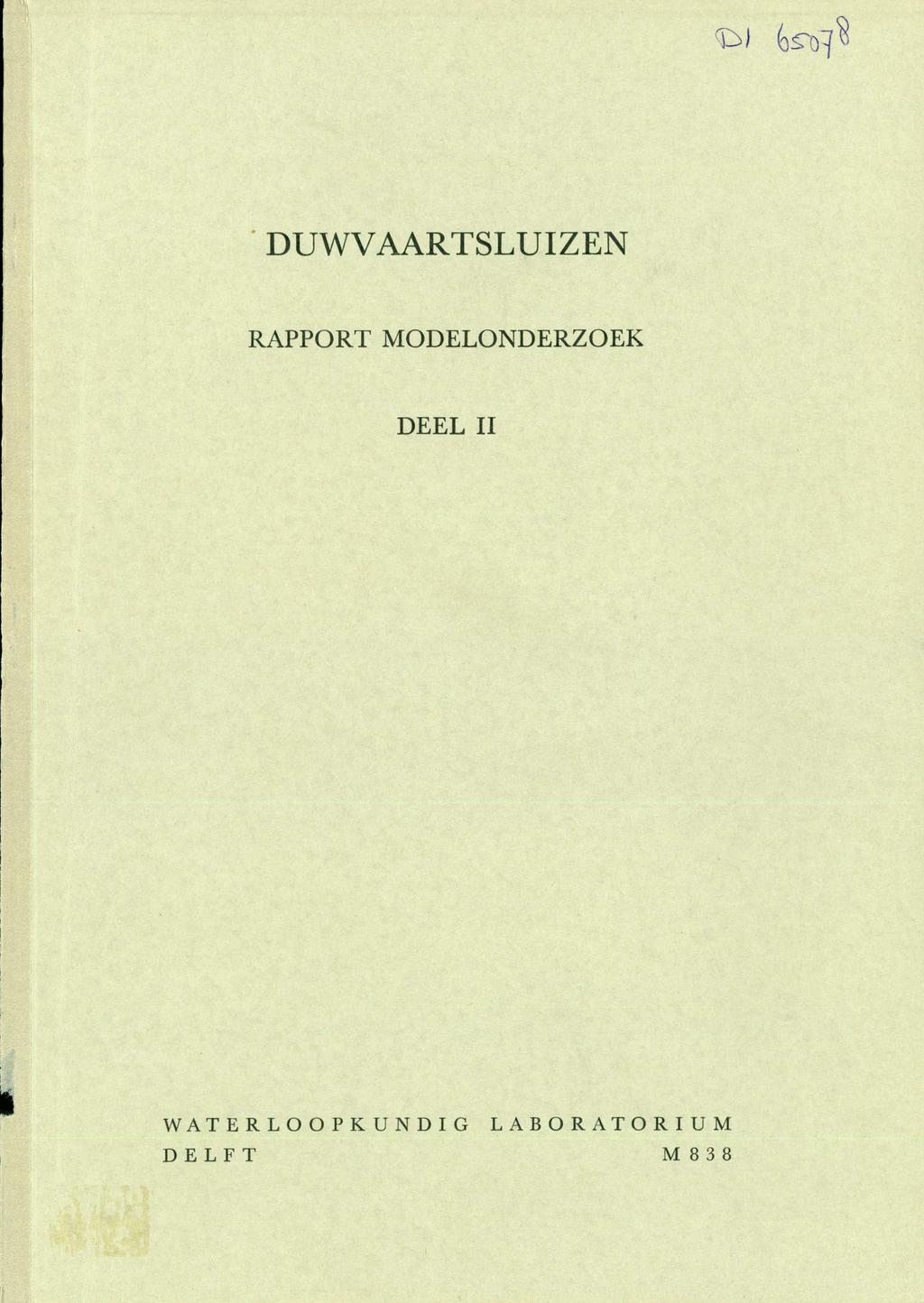 DUWVAARTSLU T ZEN RAPPORT MODELONDERZOEK DEEL