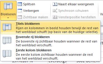 Alternatieve werkwijze: Je kan ook kiezen voor Eerste kolom blokkeren als je de gegevens in de eerste kolom wilt blijven zien.