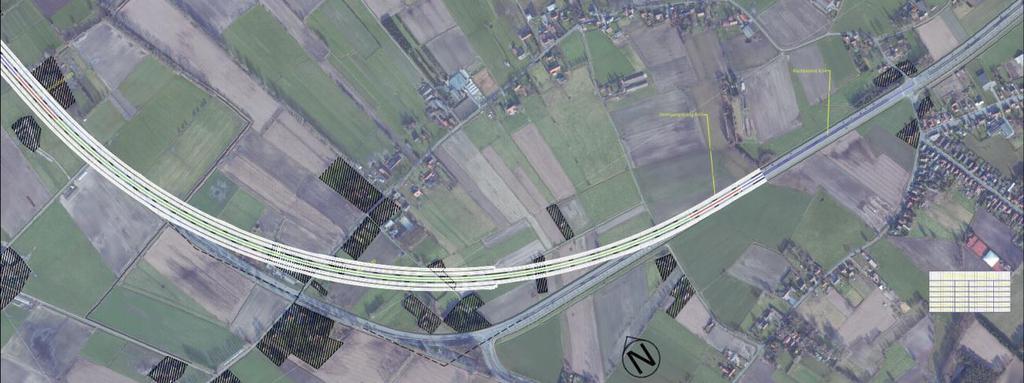 Variant 1 (R=1500m) Vergroten boogstraal tot 1500m mogelijk met overgangsbogen A500 Behoud aansluiting kant Damme Behoud aansluiting kant Maldegem Resultaat: Ruimte-inname 8,5h, inname Bomberna en 3