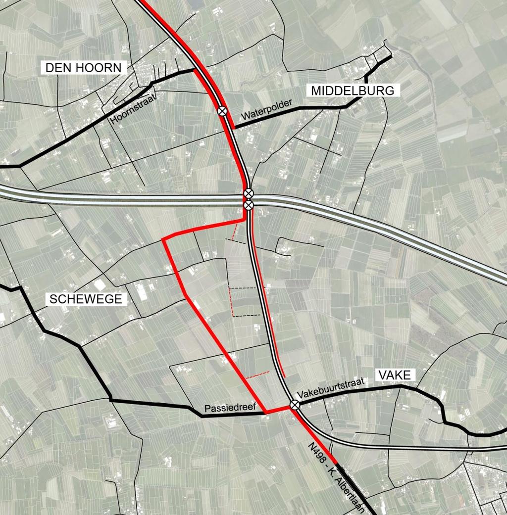 Variant 4 Variant 4 is een variatie op variant 1, waarbij maximaal gebruik gemaakt van de bestaande wegenis voor de aanleg van de parallelweg.