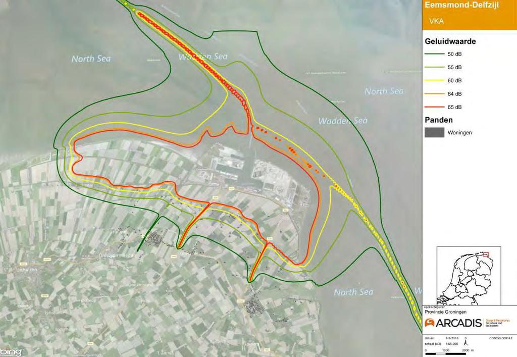 omgeving. Afbeelding 8.12 toont de resultaten van de berekeningen van de geluidbelasting per bron. Afbeelding 8.11 Cumulatieve geluidcontouren VKA Structuurvisie Eemsmond-Delfzijl Eemshaven e.