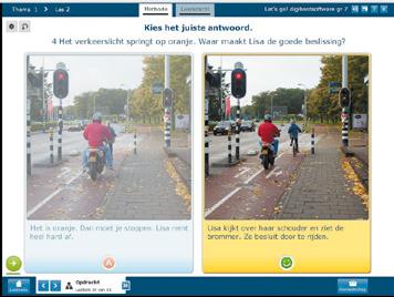 Extra vraag: Waarom is het hier verstandiger dat Lisa door het oranje licht rijdt? [Omdat de scooter heel dicht achter haar rijdt.