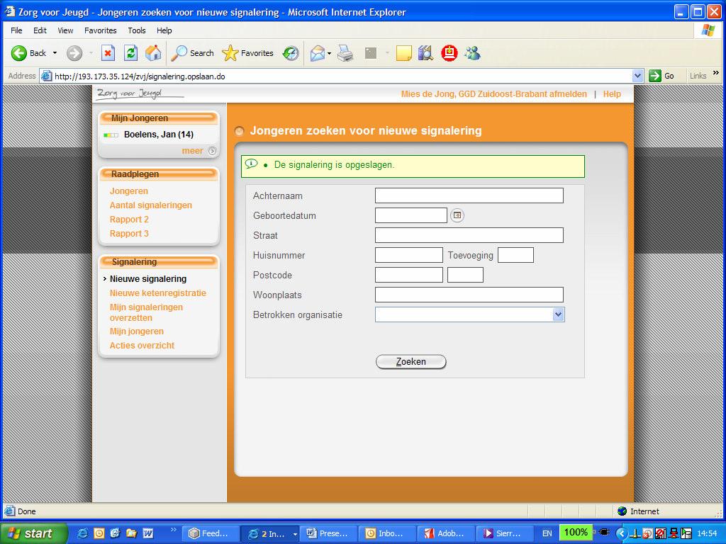 Mies kiest voor signaalcode midden (overleg nodig).