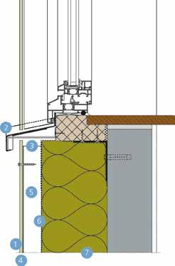 ar1 Mechanische bevestiging op hout, verticale aansluiting onderkant kozijn Detail 1-361 1 ROCKPANEL plaat 8 mm 2 Aluminium vensterbank met