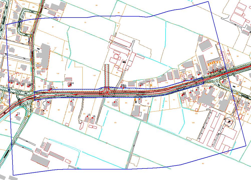 Figuur 3-5 Afbakening onderzoeksgebied reconstructie en ligging toetspunten Voor bestaande woningen langs de Stationsweg Oost wordt nagegaan of de wijziging van deze weg leidt tot een reconstructie