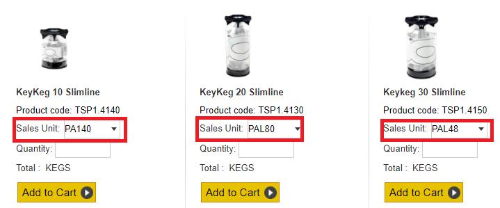 Wat betekent PA140, PAL80 en PAL48? PA140 is een pallet van 140 kegs. In dit geval de KeyKeg 10 liter Slimeline.