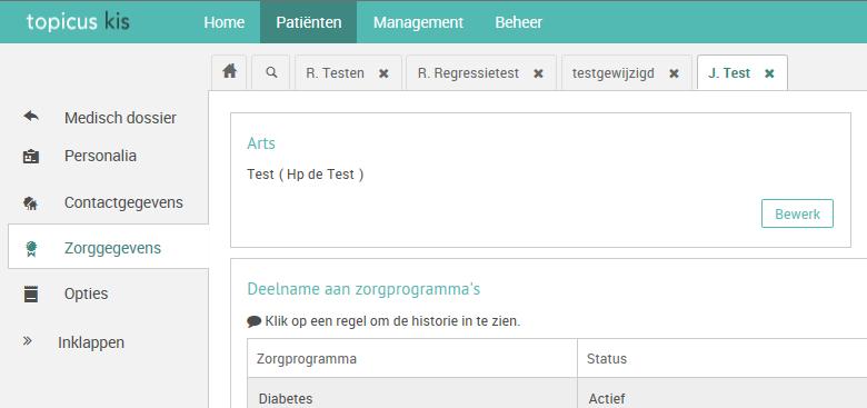 - De vorige praktijk kijkt of er nog actieve zorgprogramma( s) zijn Stop zorgprogramma s - De vorige praktijk gaat naar Arts Klik op Bewerk Zoek en selecteer de nieuwe arts - De patiënt is nu