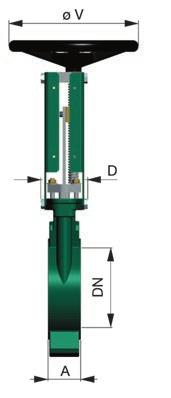 PRODUCTIEPROGRAMMA VG standaard type Handwiel nietstijgende spindel VG1 / VG6001 DN Afmetingen A B C D ø V H Gewicht mm inch mm mm mm mm mm mm kg 65 1 2 3 4 0 600 2" 2"1/2 3" 4" 5" 6" 8" 10" 12" 14"