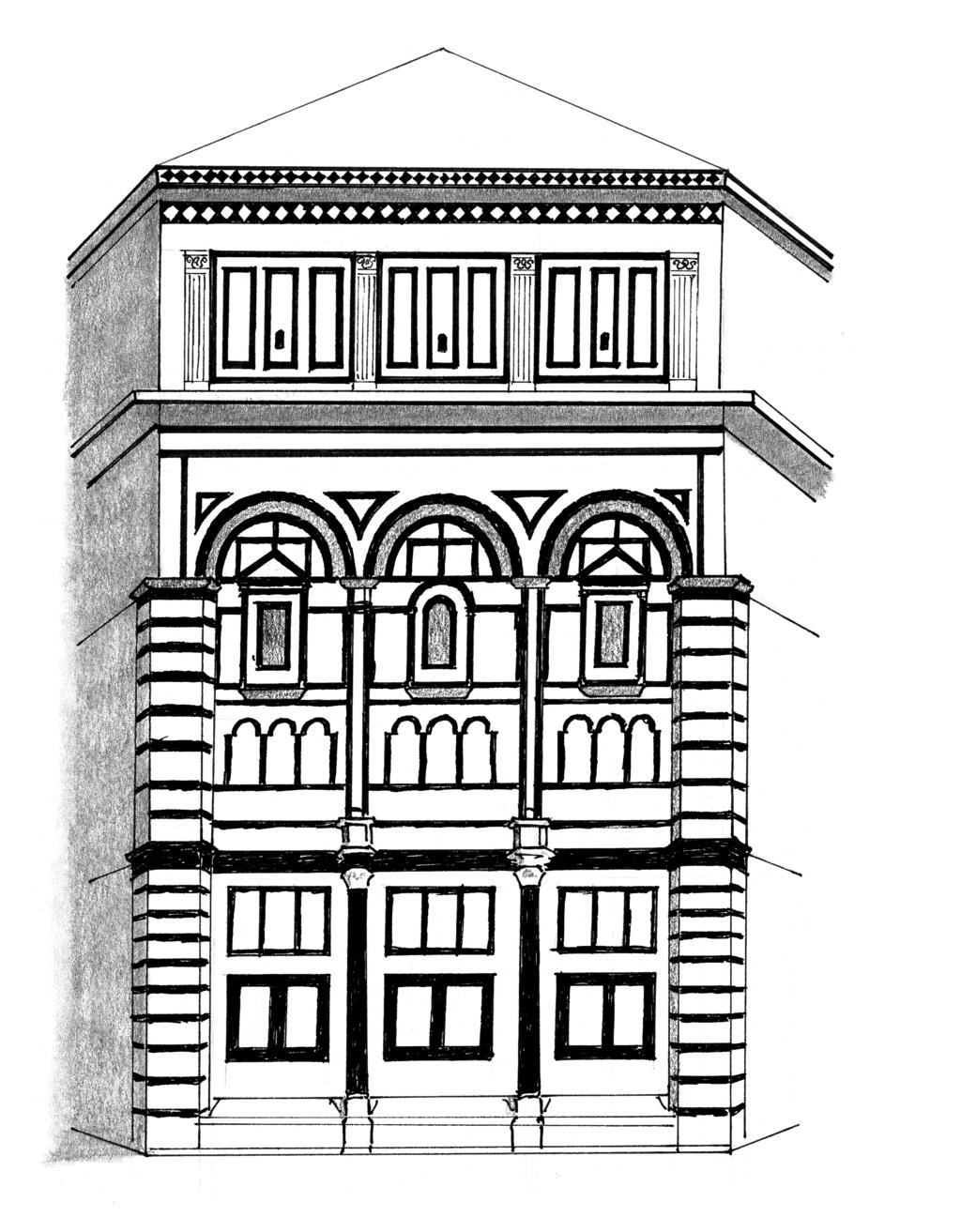 Middeleeuws gebouw: sacristie van Florence STAP 2 In de volgende stap teken je het gebouw schematischer om