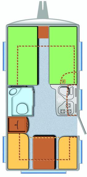 kg 1006 1066 1350 1081 Gewicht in rijklare toestand (zie opmerkingen) ca. kg 1090 1150 1195 1165 Belading ca. kg 110 / 410 150 / 350 105 / 305 135 / 335 Beddenmaat voor ca.