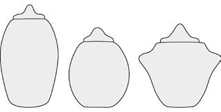 De urnen bestaan uit het kiezen van één van drie vormen, één van drie deksels en twee kleuren of