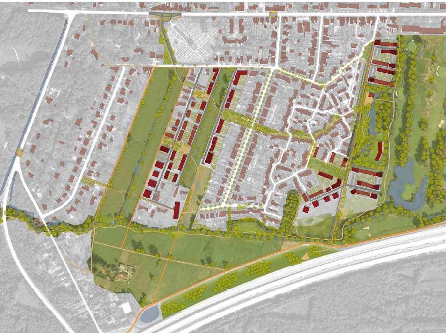 overstromingsgebied, de percelen tegen de uitgeruste weg Laarsebeekdreef kunnen wel ontwikkeld worden (50 meter diepte).