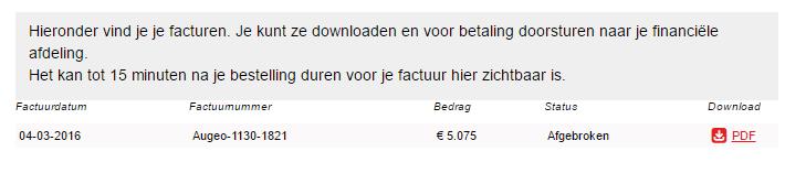 Hier kun je de factuur downloaden om door te sturen naar bijvoorbeeld je