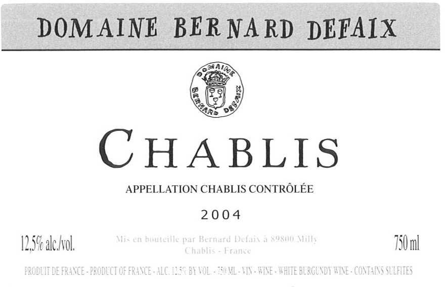 CHABLIS D O M A I N E D E F A I X excl. btw - tva incl. btw - tva CHABLIS M.D. 2016 3/4 12,25 11,86 14,82 14,23 100 % Chardonnay 2015 1/2 7,12 6,84 8,62 8,28 Familie Bernard Defaix bezit 12 ha in AOC Chablis.