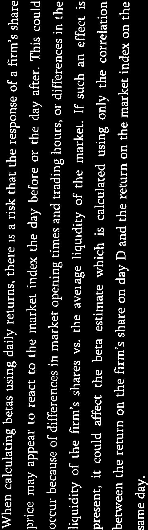 1f such an effect is present, it could affect the beta estimate which is calculated using only the correlation between the return on the firm s share on day D and the return on the market index on