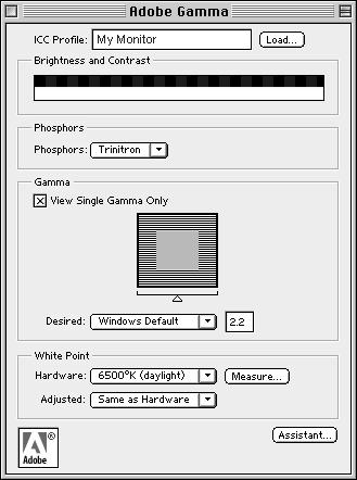 4-2 Adobe Photoshop EEN MONITORPROFIEL MAKEN 1. Open het Adobe gamma-configuratiescherm door te dubbelklikken op het pictogram in het configuratiescherm van Windows of Macintosh. 2.