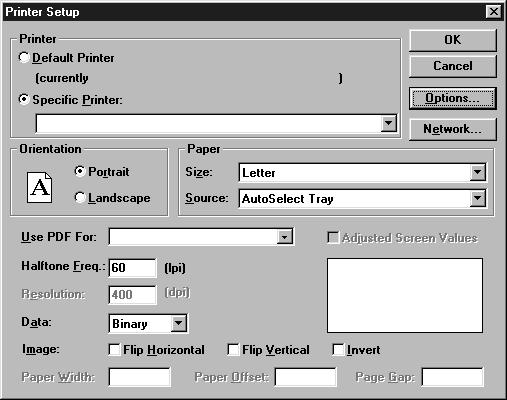5-15 QuarkXPress 3.32 voor Macintosh en Windows Windows Kies het afdrukpapierformaat Kies de Color Server-PPD Kies Binair 2.