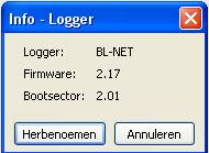Is de COM-aansluiting niet bekend, kan met Logger zoeken op alle COM-poorten van de computer naar de logger worden gezocht. COM-poort en type van de gevonden logger worden weergegeven.