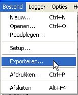 Exporteren In dit menu kunnen de log-bestanden, voor een verdere verwerking met een willekeurig tabel-calculatieprogramma, in het *.