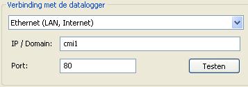 2 Keuze van de verbinding met de datalogger Control and monitoring interface C.M.I. Verbinding via ethernet Bij toegang via LAN of port-forwarding wordt het IP-adres cq. de domeinnaam van de C.M.I. en de TA-Port (fabrieksinstelling: 80) opgegeven.